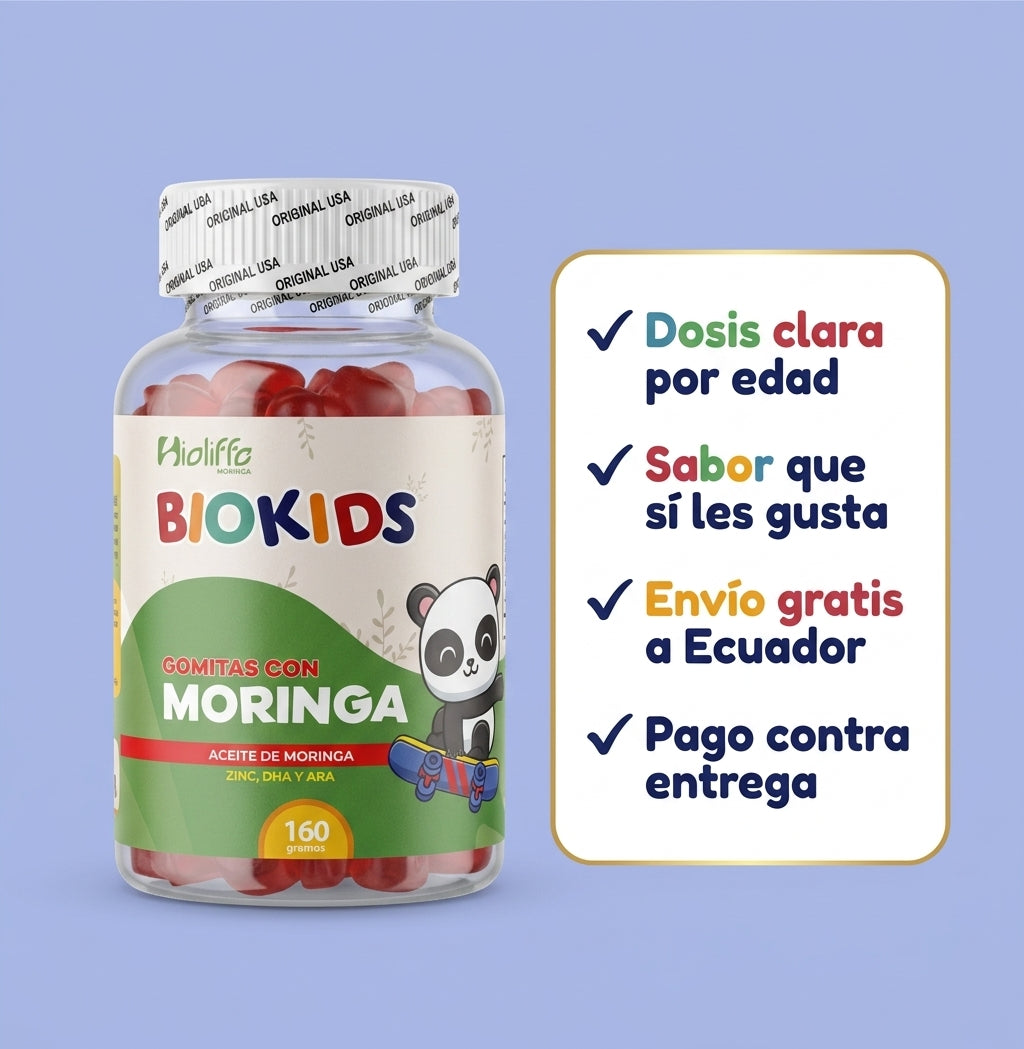 BioKids Gomitas con Moringa - banner comparativa (fondo lila)