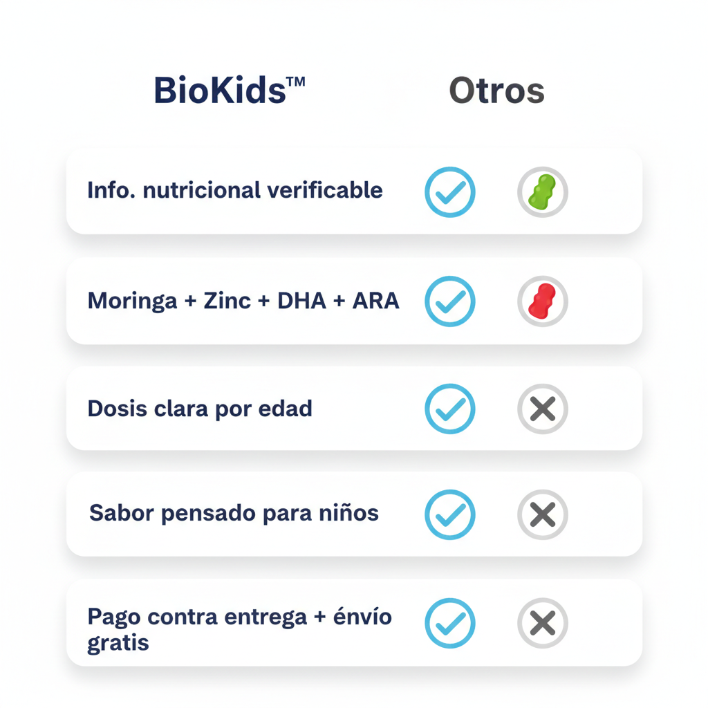 Tarjeta comparativa BioKids vs Otros